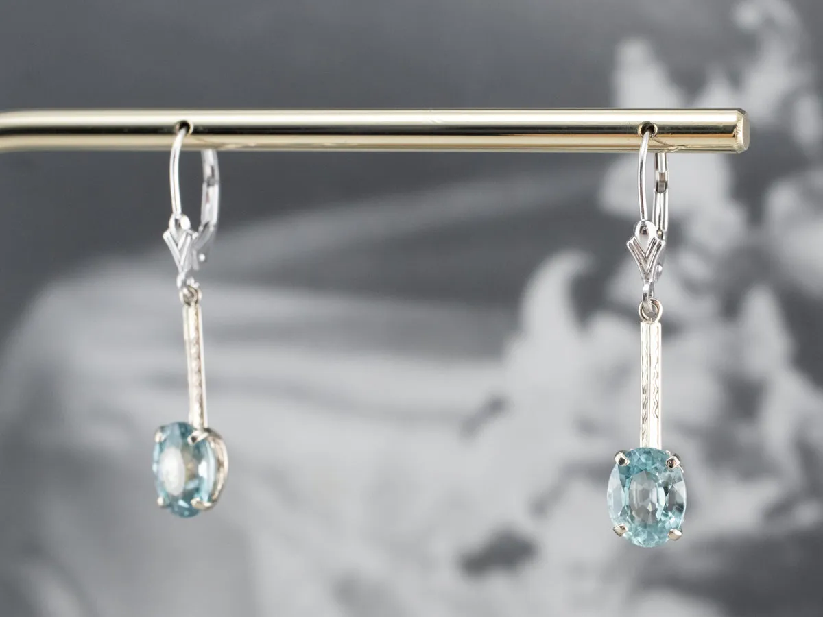 Etched Bar Drop Blue Zircon Earrings