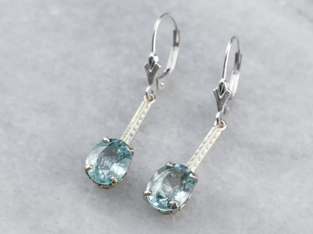 Etched Bar Drop Blue Zircon Earrings