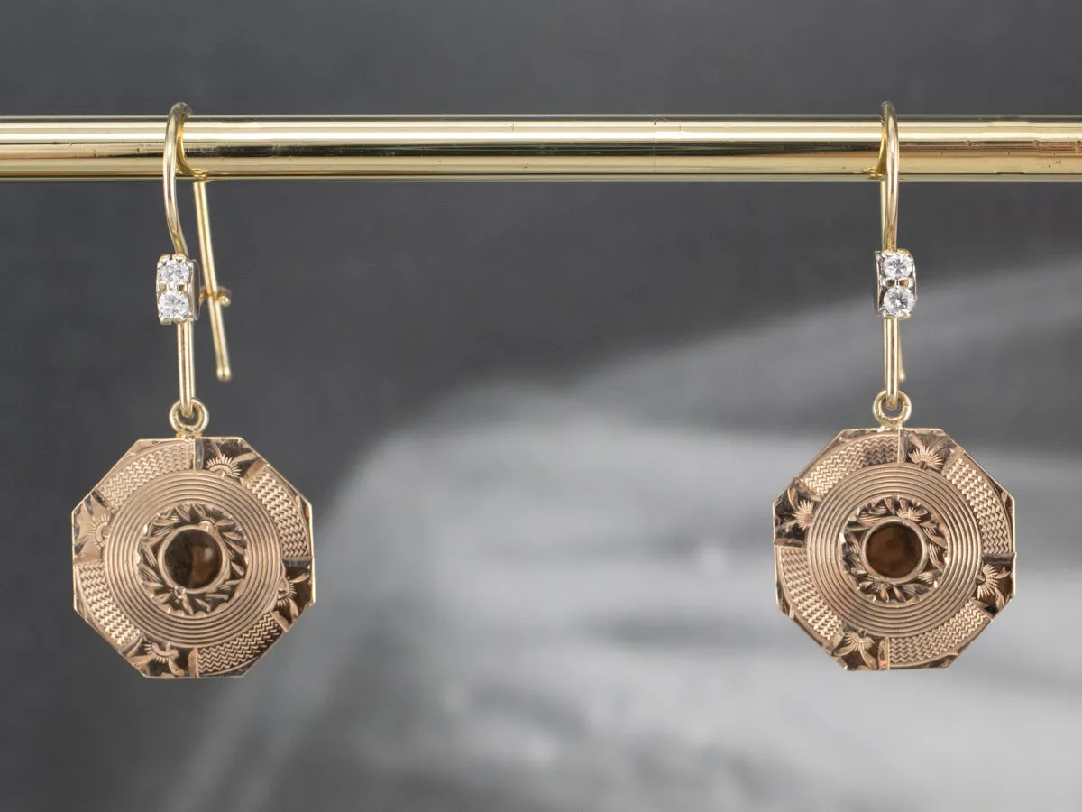 Etched Gold Diamond Drop Earrings