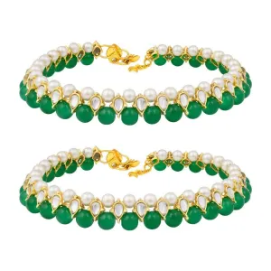 Etnico Gold Plated pearl Beaded Adjustable Bridal Anklets/Payal For Women/Girls (A030G)