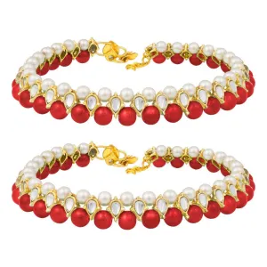 Etnico Gold Plated pearl Beaded Adjustable Bridal Anklets/Payal For Women/Girls (A030R)