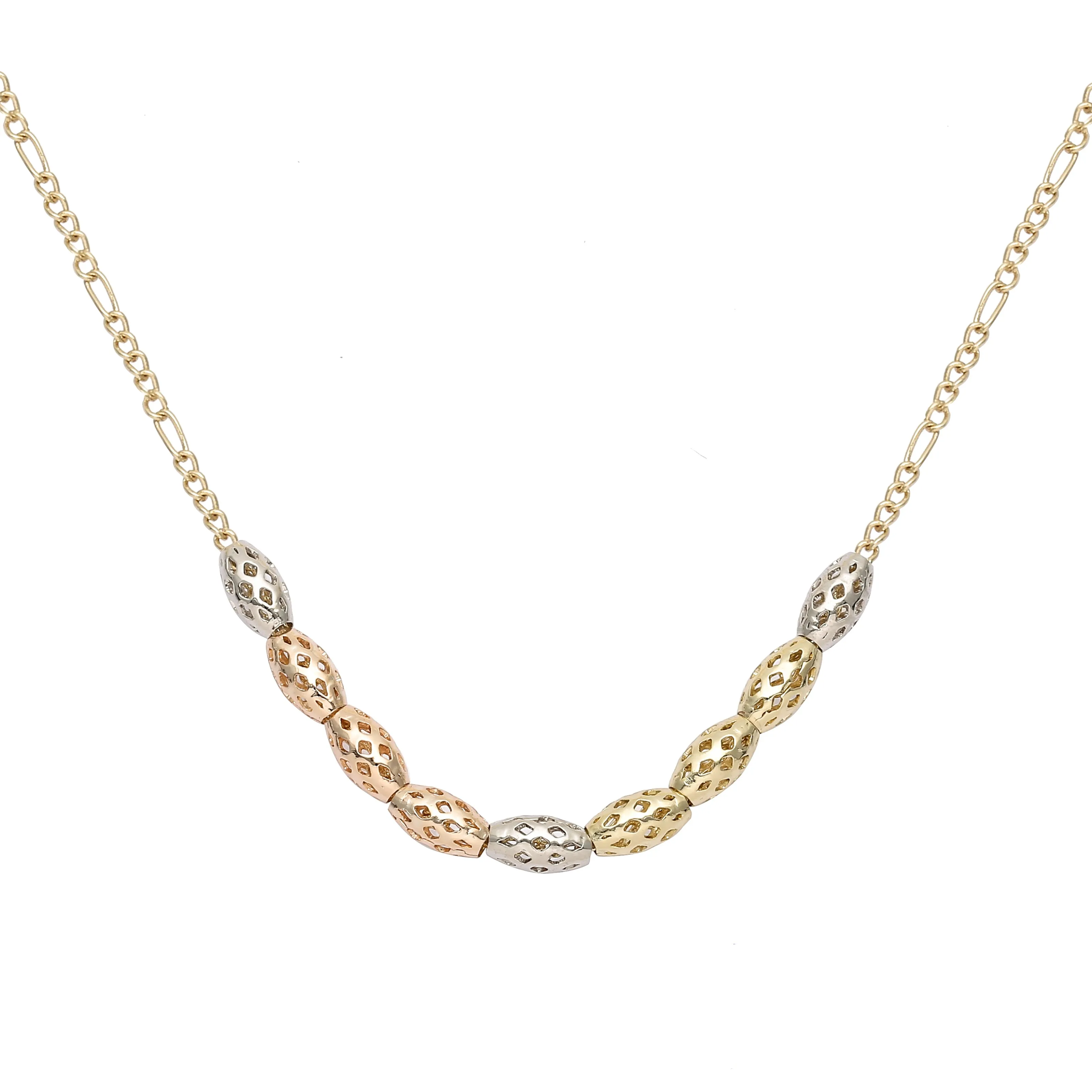 Five beads 14K Gold two tone Necklace