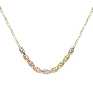 Five beads 14K Gold two tone Necklace