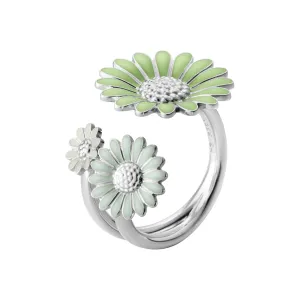 Georg Jensen Stine Goya Daisy Sterling Silver Green and White Enamel Ring D