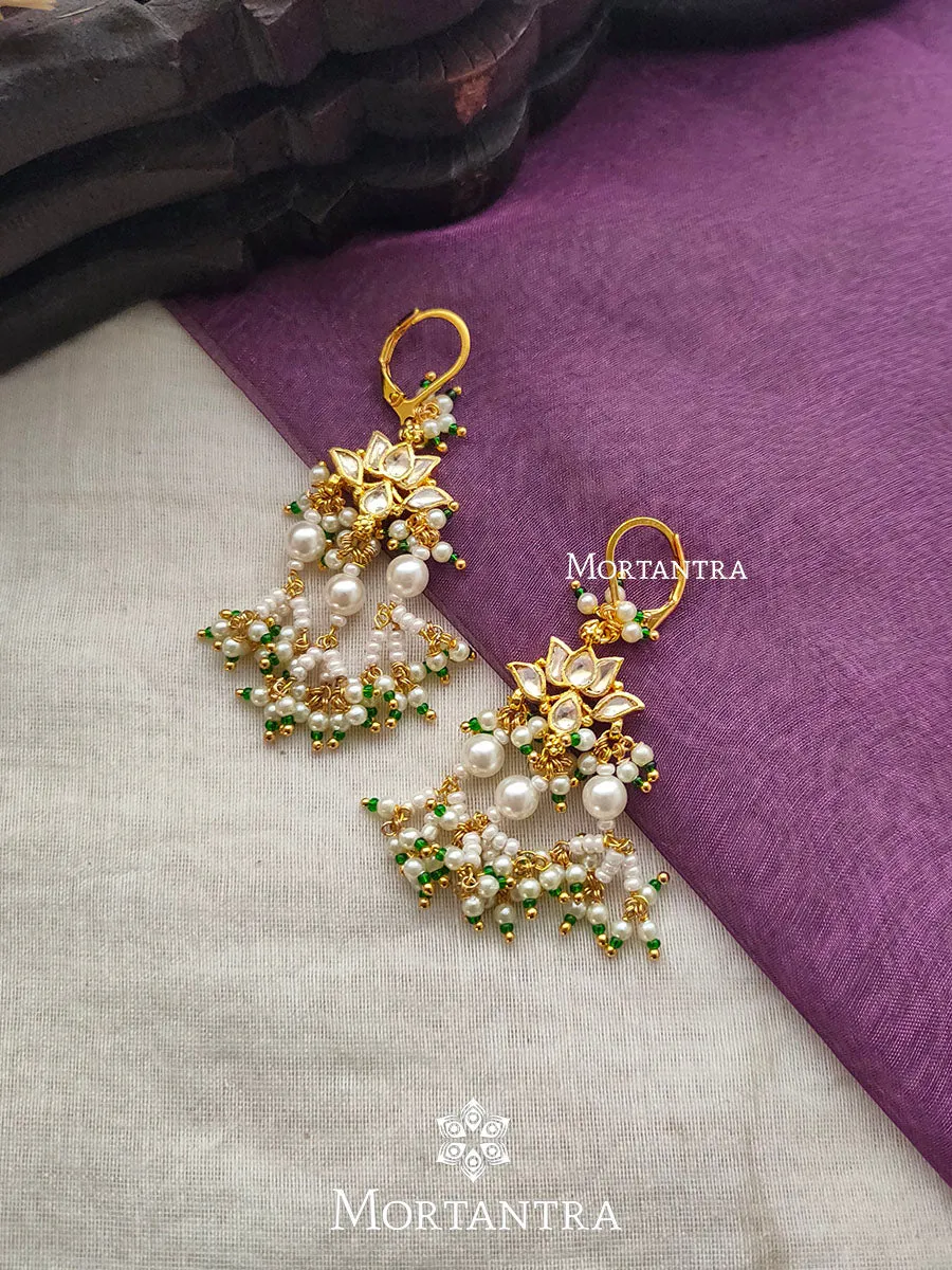 Green Color Gold Plated Jadau Kundan Earrings - ME910Y