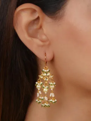 Green Color Gold Plated Jadau Kundan Earrings - ME910Y