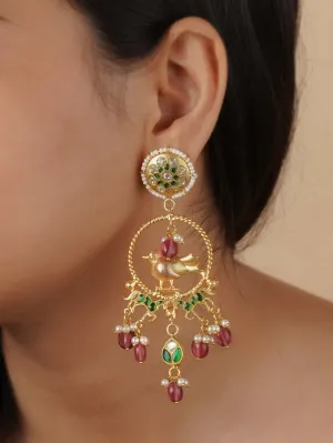 Green Color Gold Plated Mishr Earrings - MR-E147
