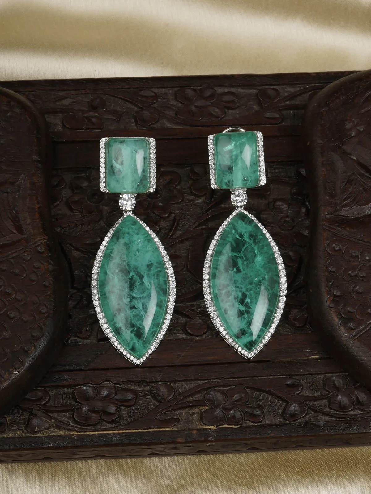 Green Color Silver Plated Contemporary Earrings - CC-EAR11GR