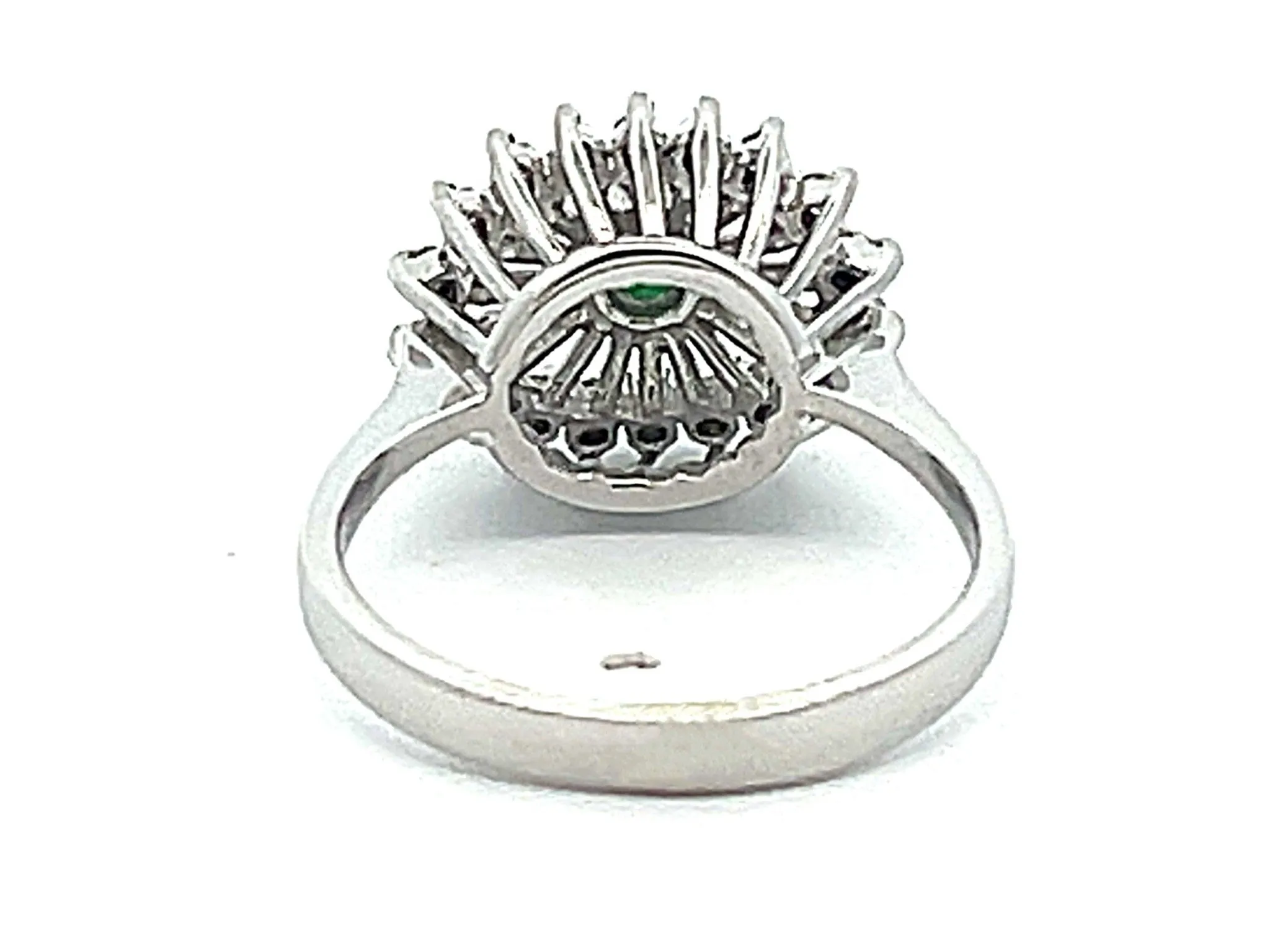 Green Emerald and Diamond Halo Ring in 14k White Gold