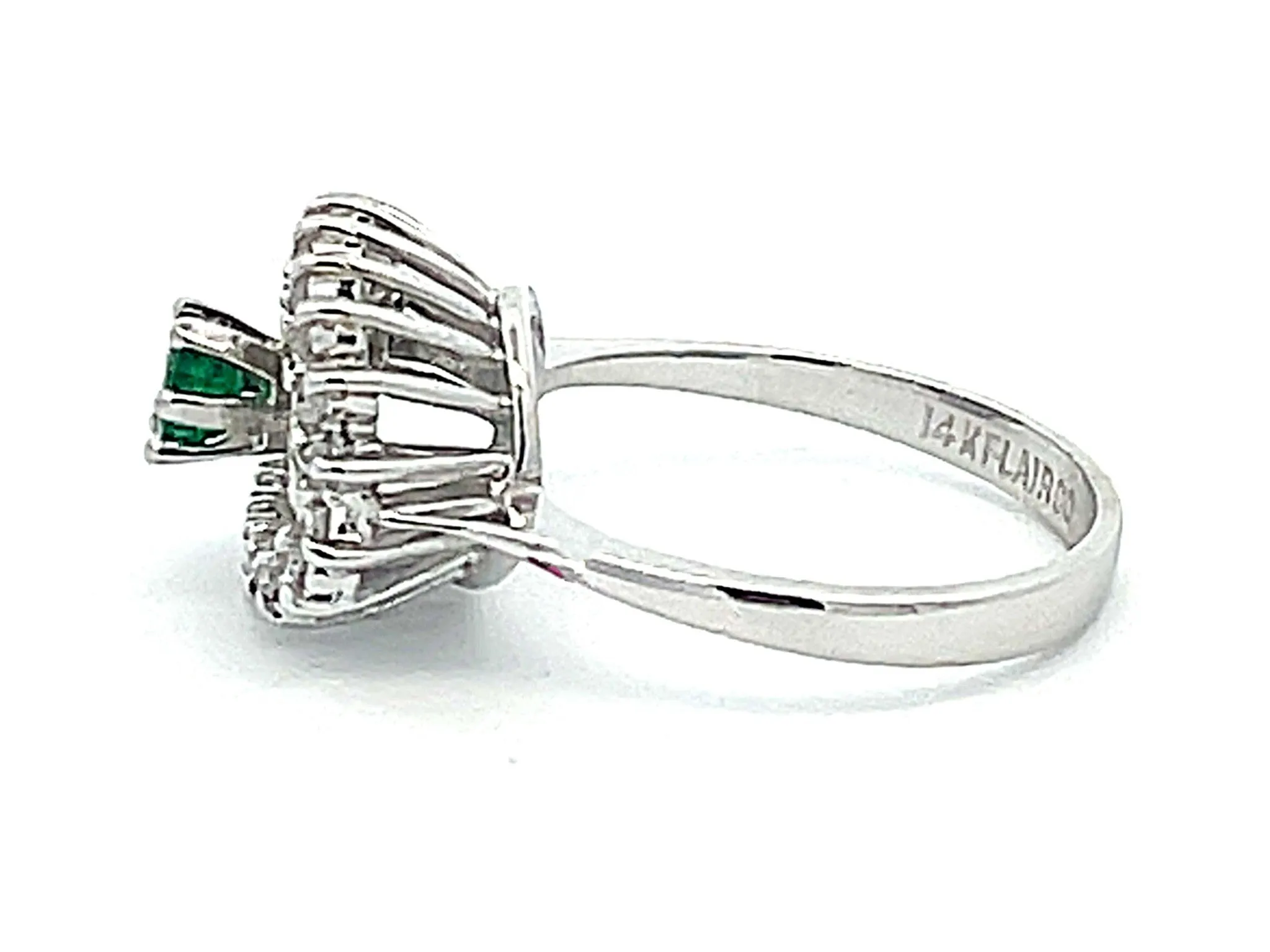 Green Emerald and Diamond Halo Ring in 14k White Gold