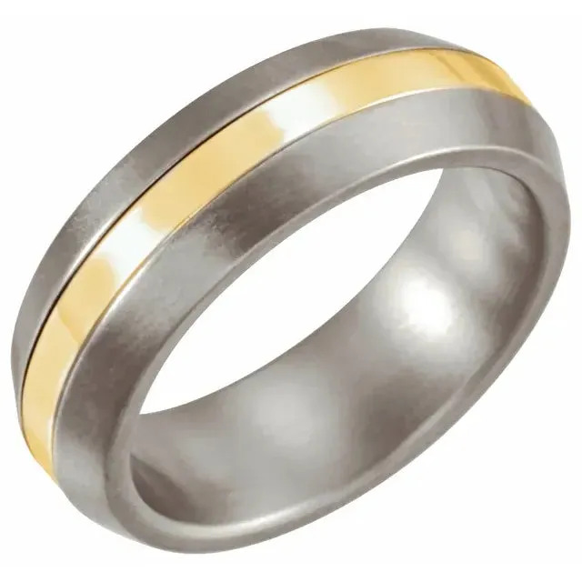 Half Round Titanium & 14K Yellow Inlay Band with Satin Finish