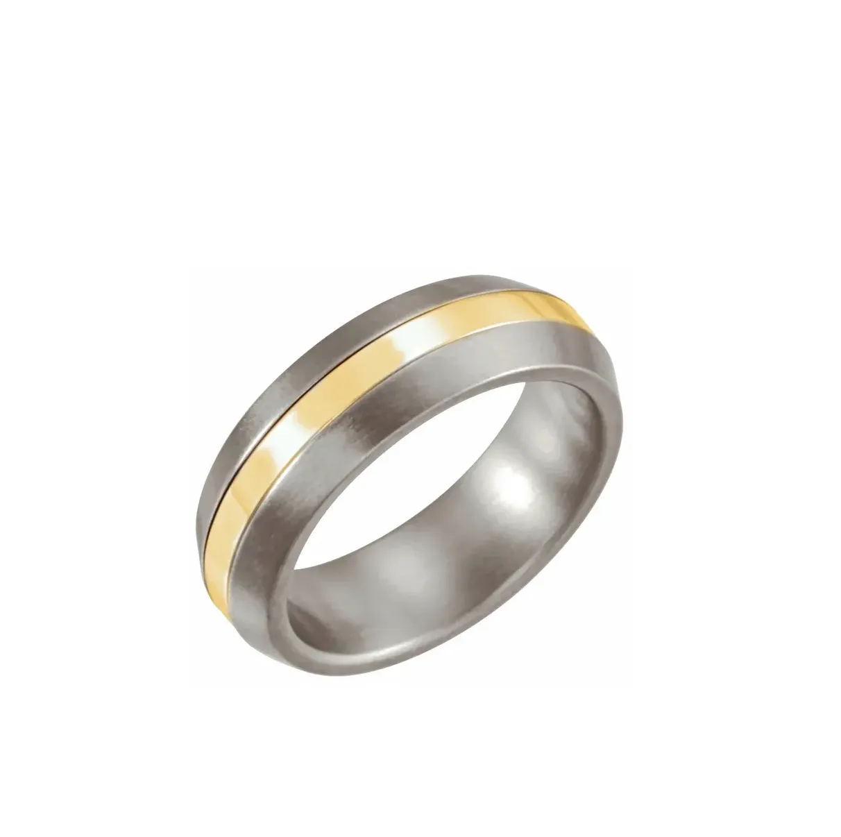 Half Round Titanium & 14K Yellow Inlay Band with Satin Finish