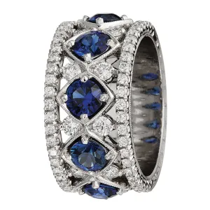 Jack Kel??ge Two Row Diamond and Sapphire Band