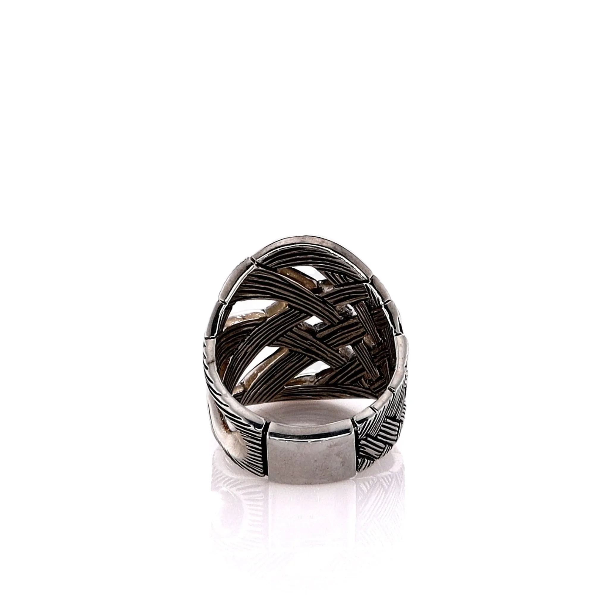 John Hardy Sterling Silver Striated Criss-Cross Bamboo Design Ring