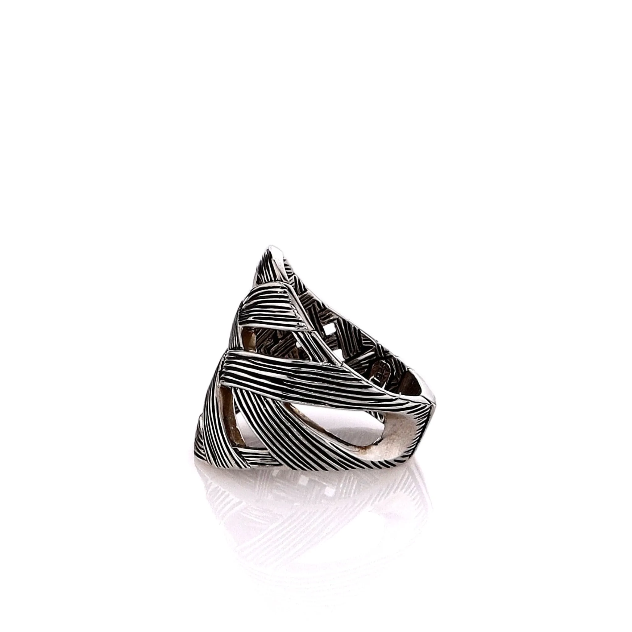John Hardy Sterling Silver Striated Criss-Cross Bamboo Design Ring