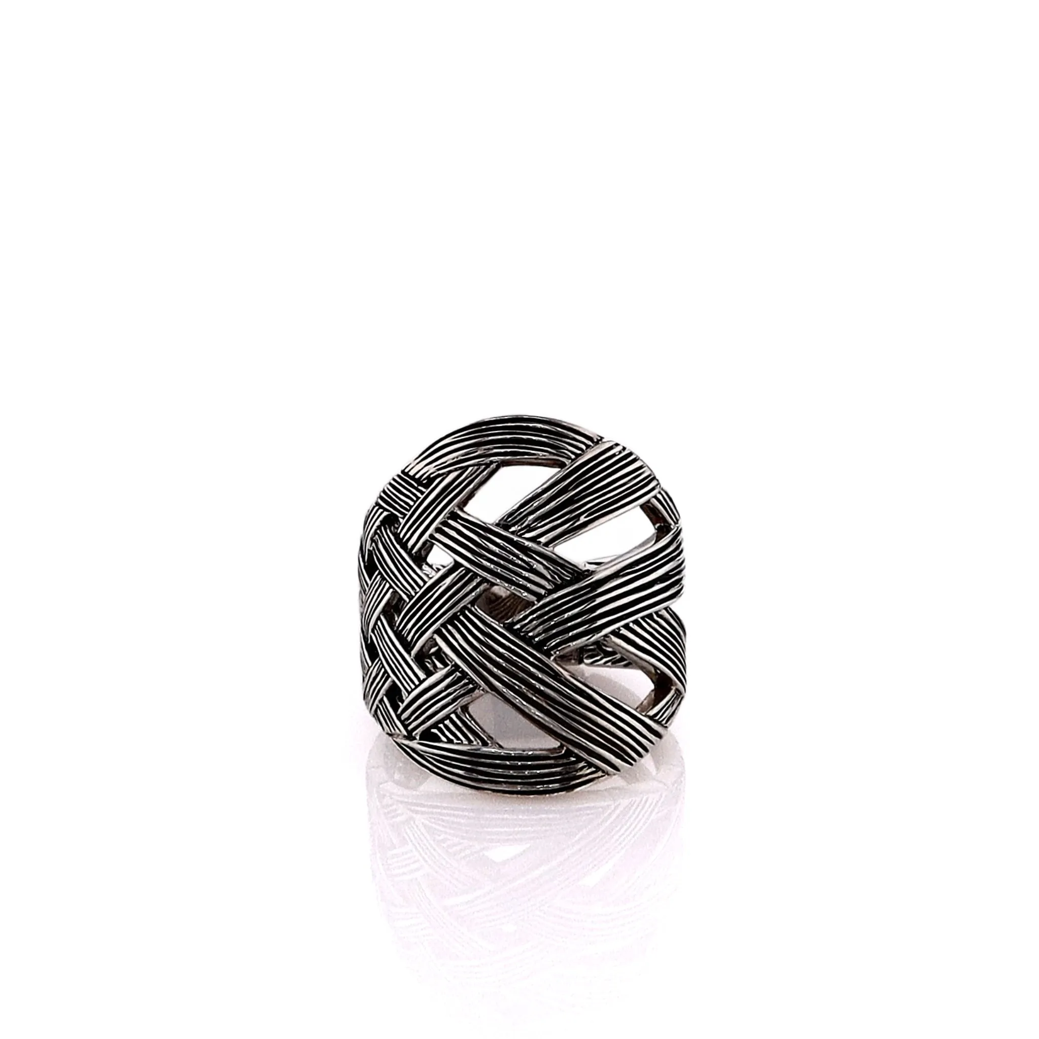 John Hardy Sterling Silver Striated Criss-Cross Bamboo Design Ring