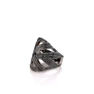 John Hardy Sterling Silver Striated Criss-Cross Bamboo Design Ring