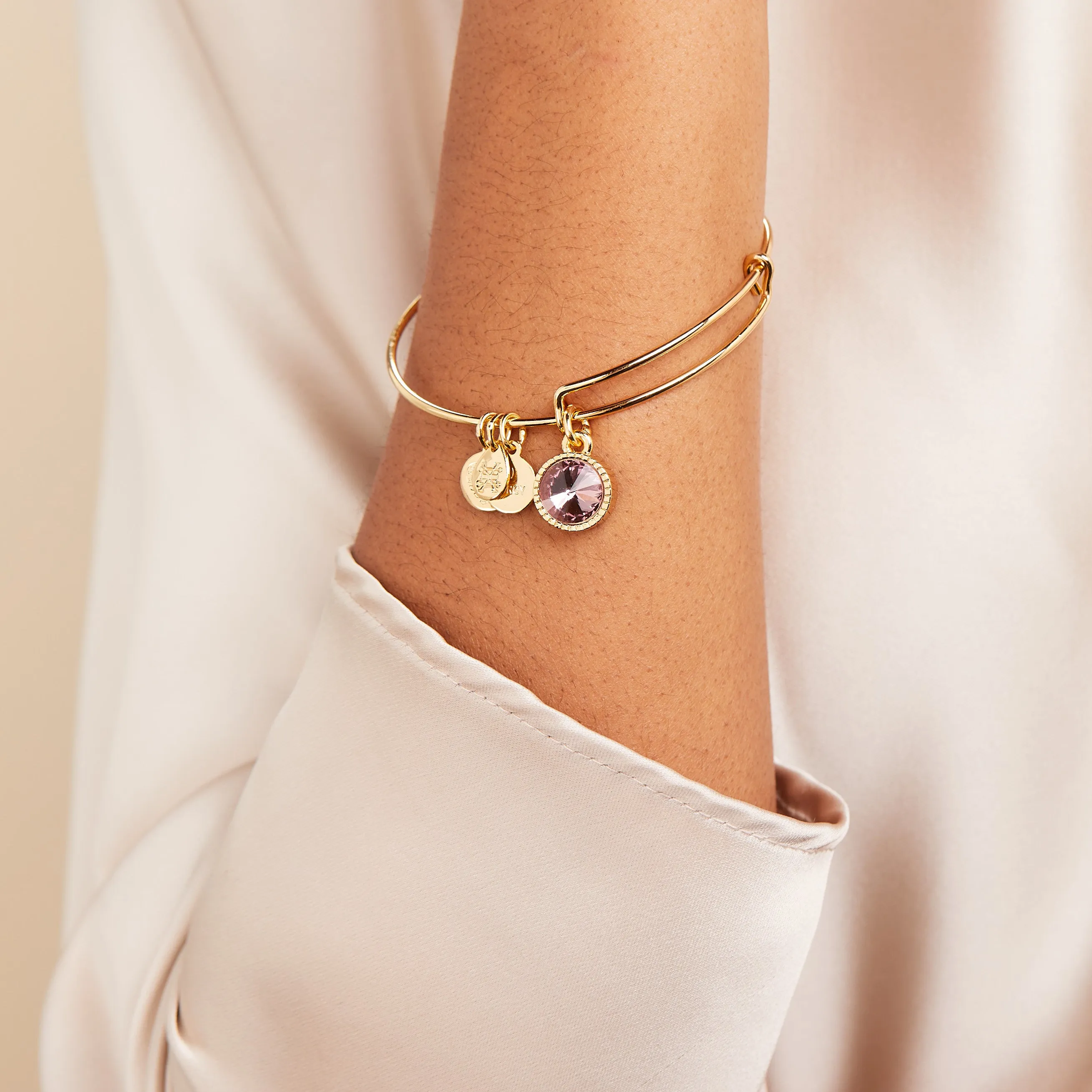 June Birthstone Charm Bangle, Light Amethyst