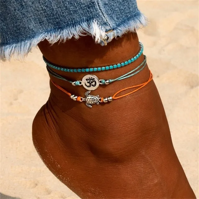 KISSWIFE Vintage Shell Beads Anklets For Women New Multi Layer Anklet Leg Bracelet Bohemian Beach Ankle Chain Jewelry Gift
