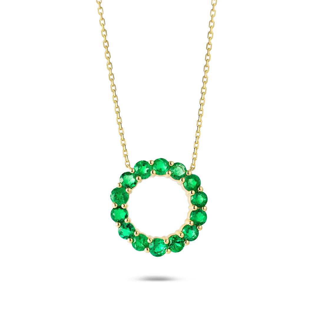 Large Colombian Emerald Circle Pendant Yellow Gold