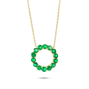 Large Colombian Emerald Circle Pendant Yellow Gold