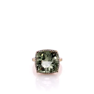 Lisa Nik 18k Rose Gold Green Quartz and Diamond Halo Cocktail Ring
