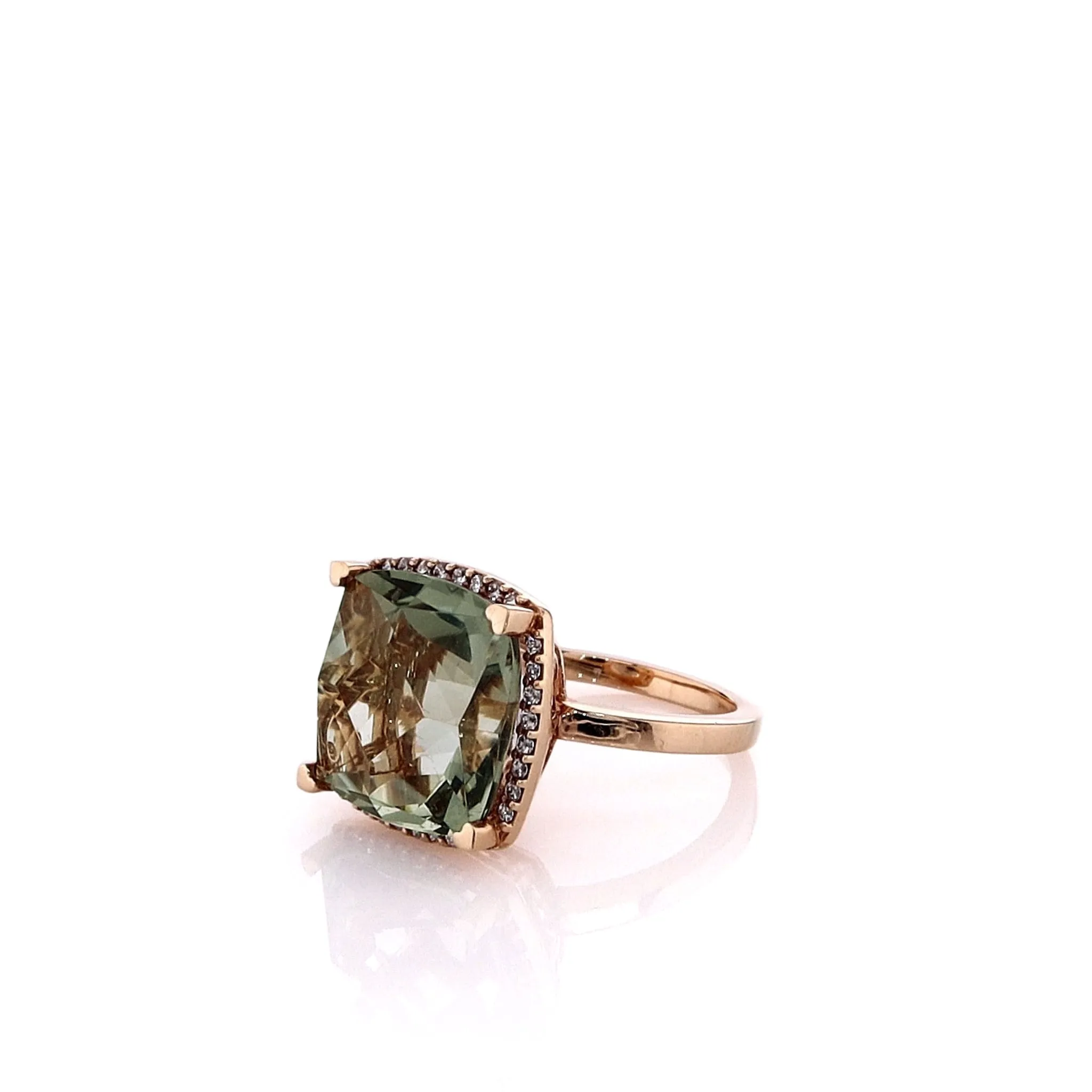 Lisa Nik 18k Rose Gold Green Quartz and Diamond Halo Cocktail Ring