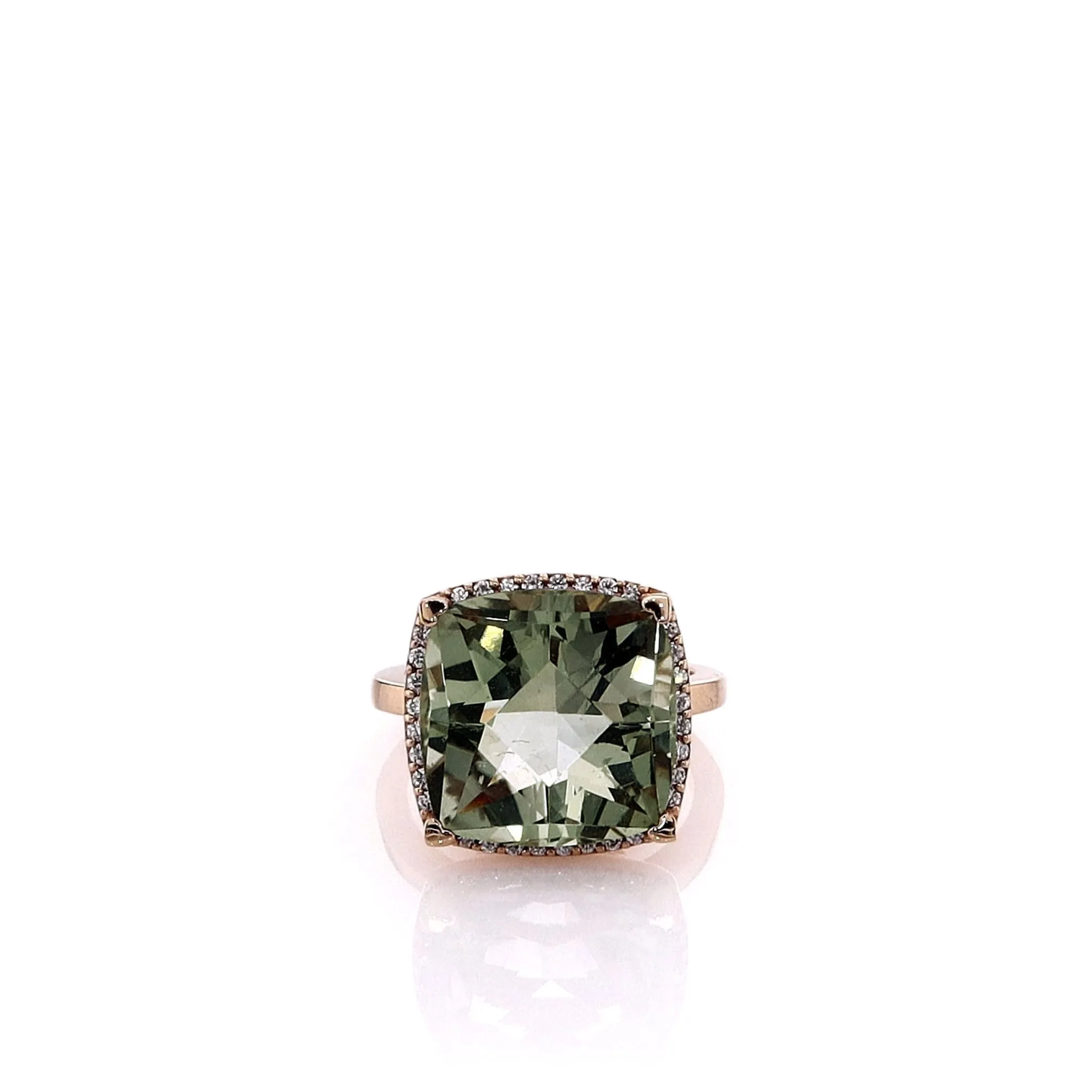 Lisa Nik 18k Rose Gold Green Quartz and Diamond Halo Cocktail Ring