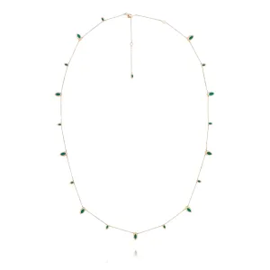 Long Swinging Chain 18K Rosegold Necklace w. Malachite & Pearl