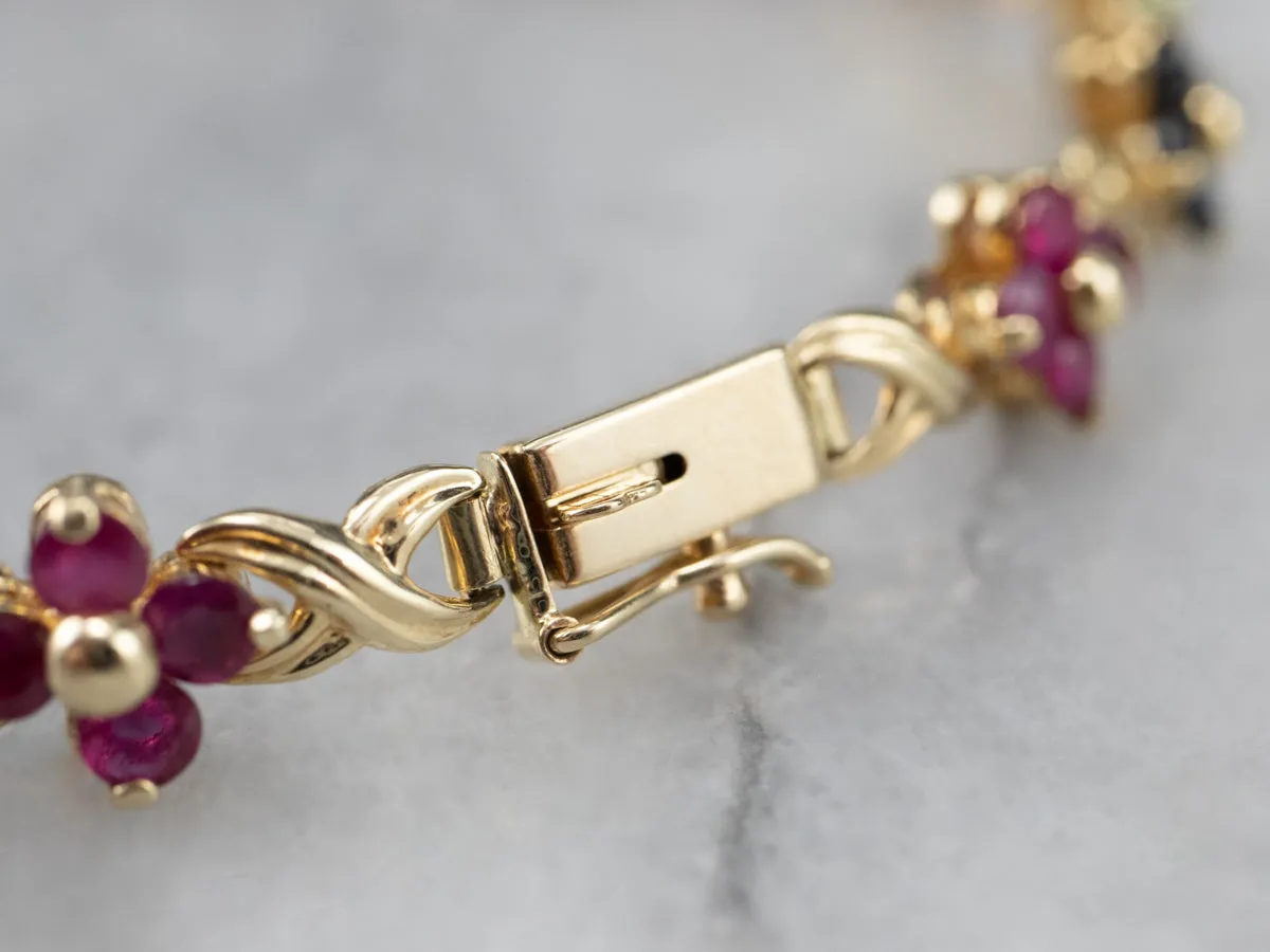 Lovely Floral Rainbow Multi-Gemstone Tennis Bracelet