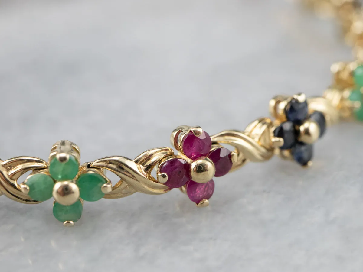 Lovely Floral Rainbow Multi-Gemstone Tennis Bracelet