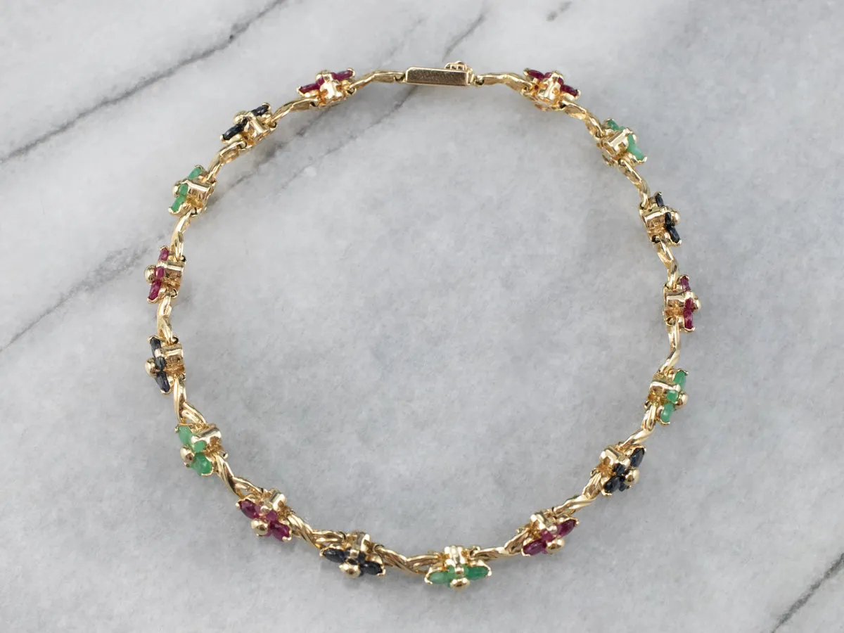 Lovely Floral Rainbow Multi-Gemstone Tennis Bracelet