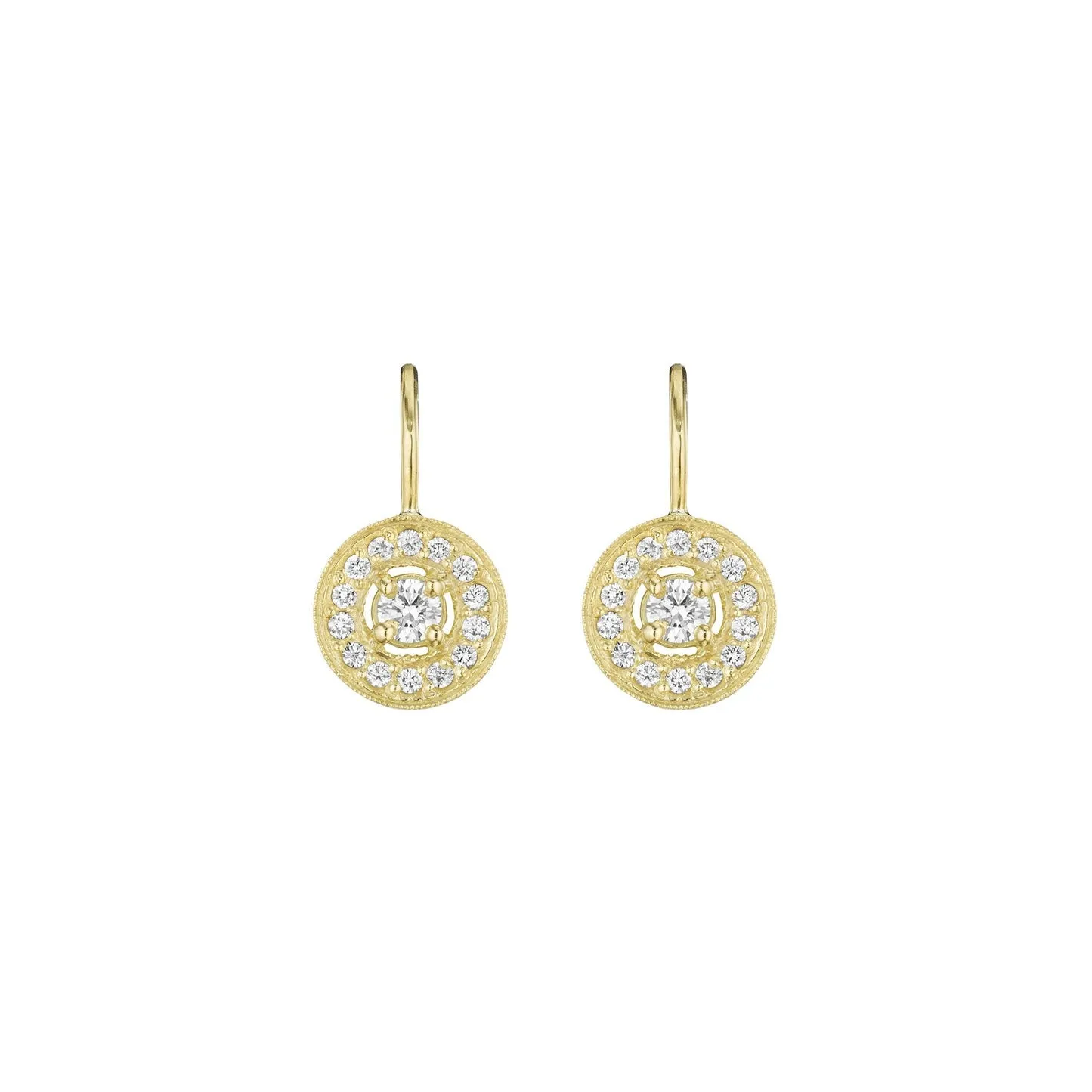 Medium Gold Engraved French Wire & Diamond Earrings