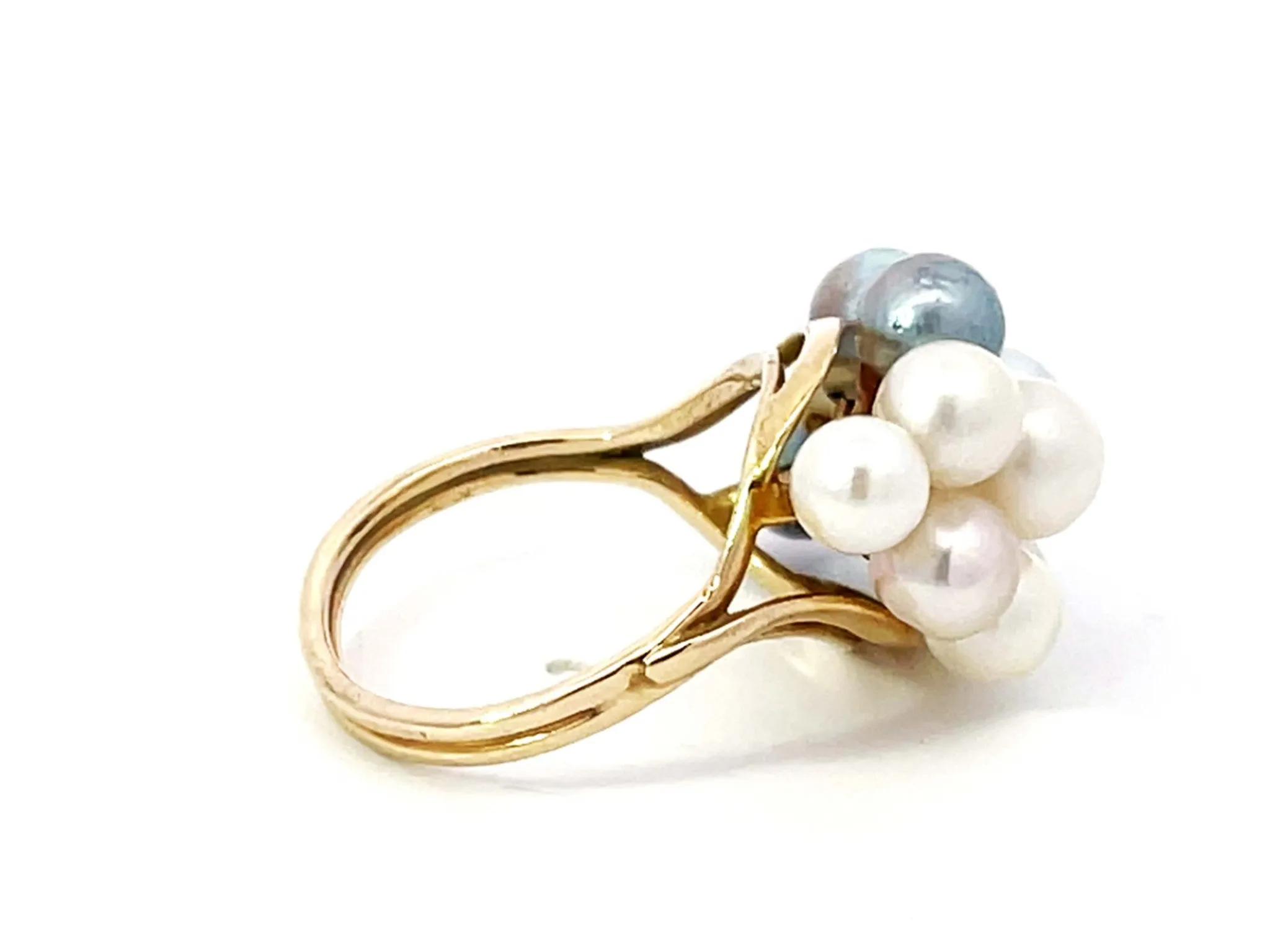 Ming's Hawaii Blue and White Pearl Ring 14k Yellow Gold