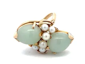 Mings Hawaii Double Jade and Pearl Ring in 14k Yellow Gold