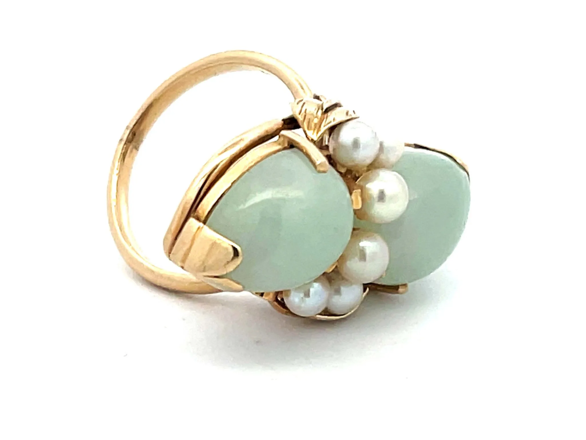 Mings Hawaii Double Jade and Pearl Ring in 14k Yellow Gold