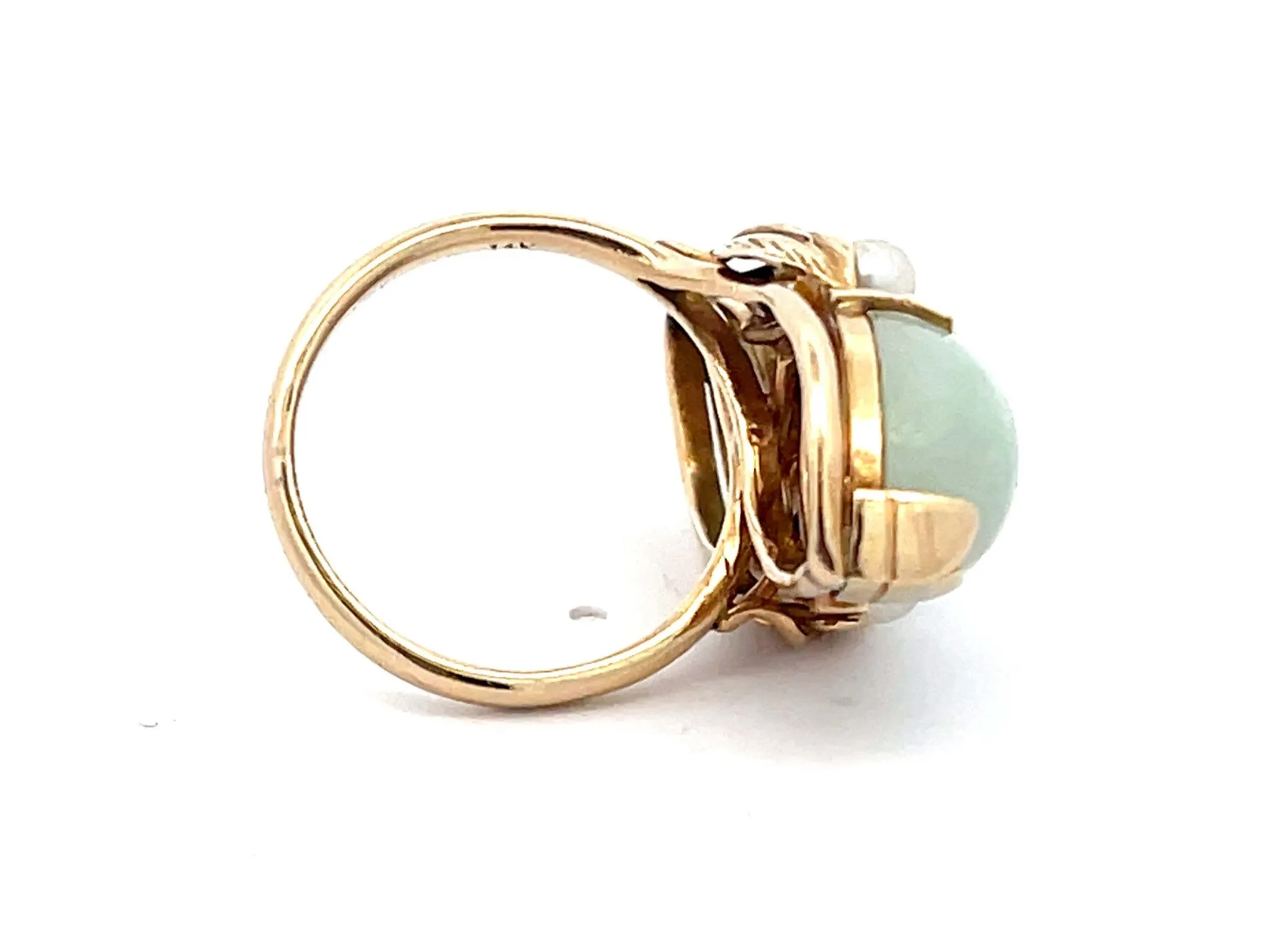 Mings Hawaii Double Jade and Pearl Ring in 14k Yellow Gold