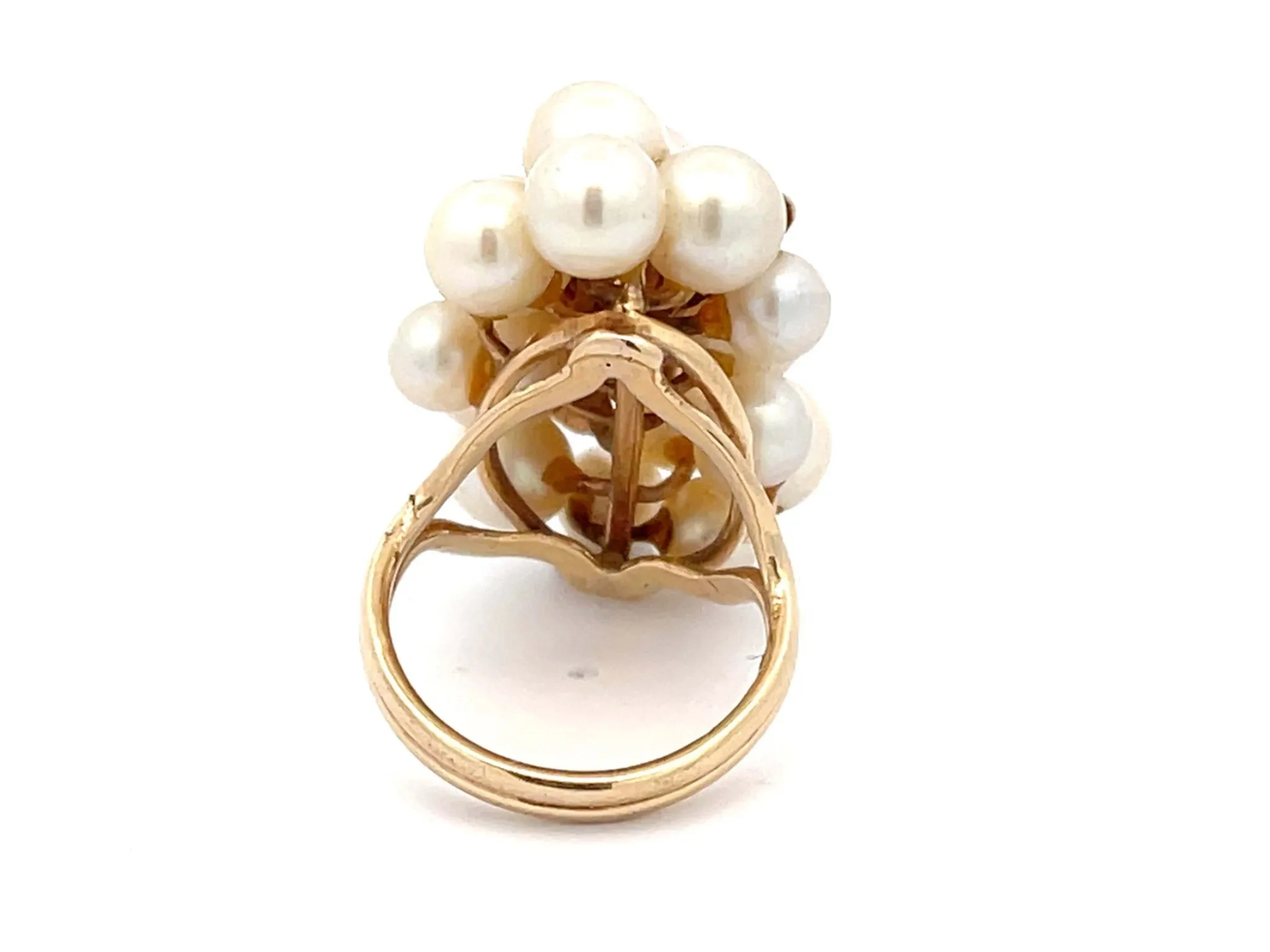 Mings Large Akoya Pearl Leaf Ring in 14k Yellow Gold