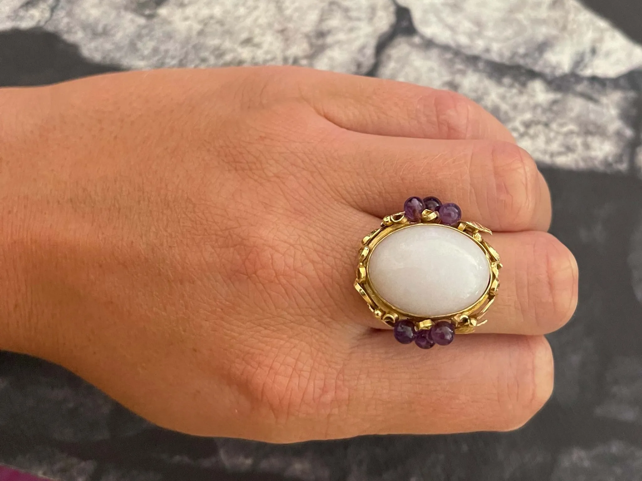 Mings Lavender Jade and Purple Amethyst Ring in 14k Yellow Gold