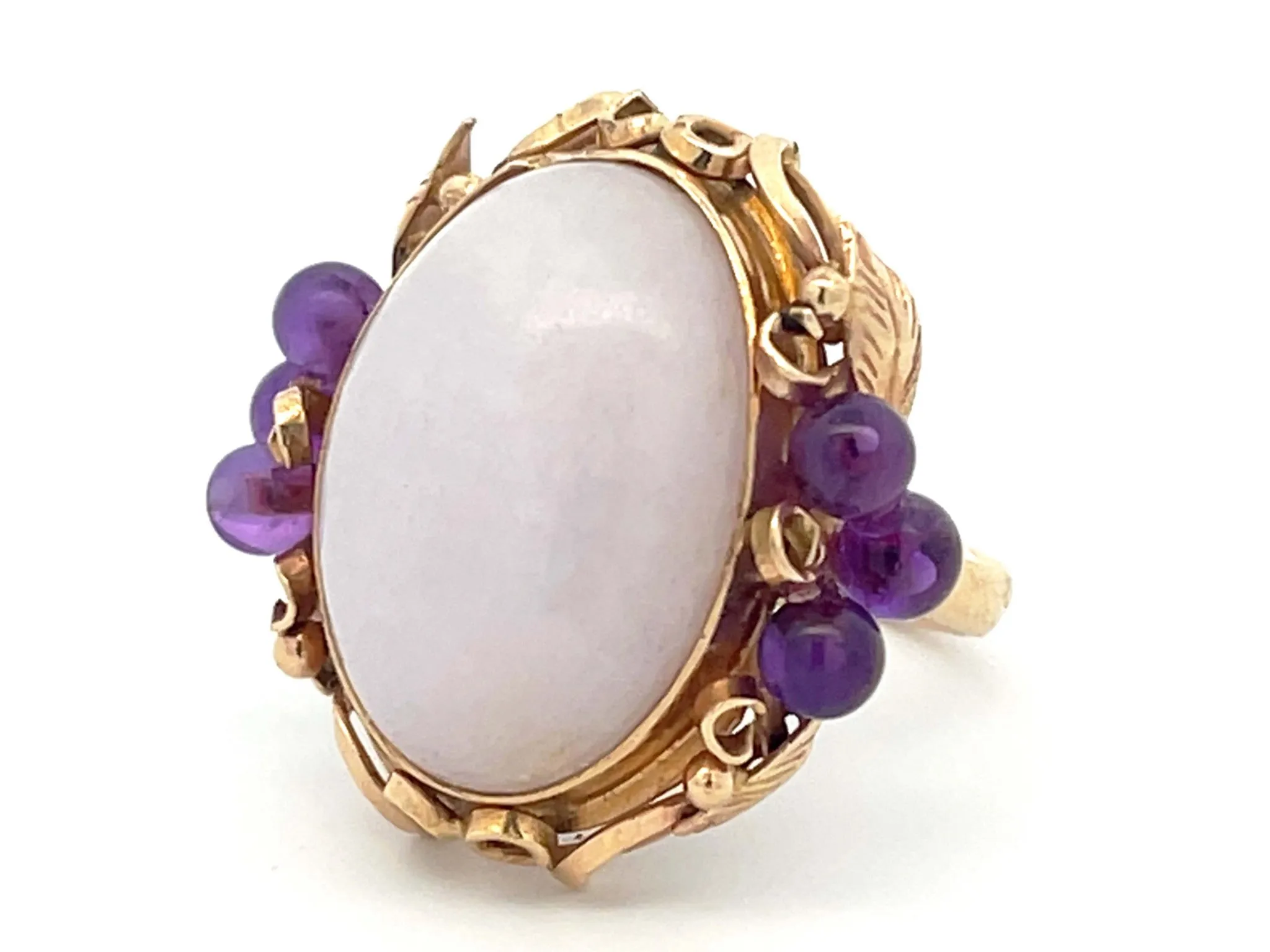 Mings Lavender Jade and Purple Amethyst Ring in 14k Yellow Gold
