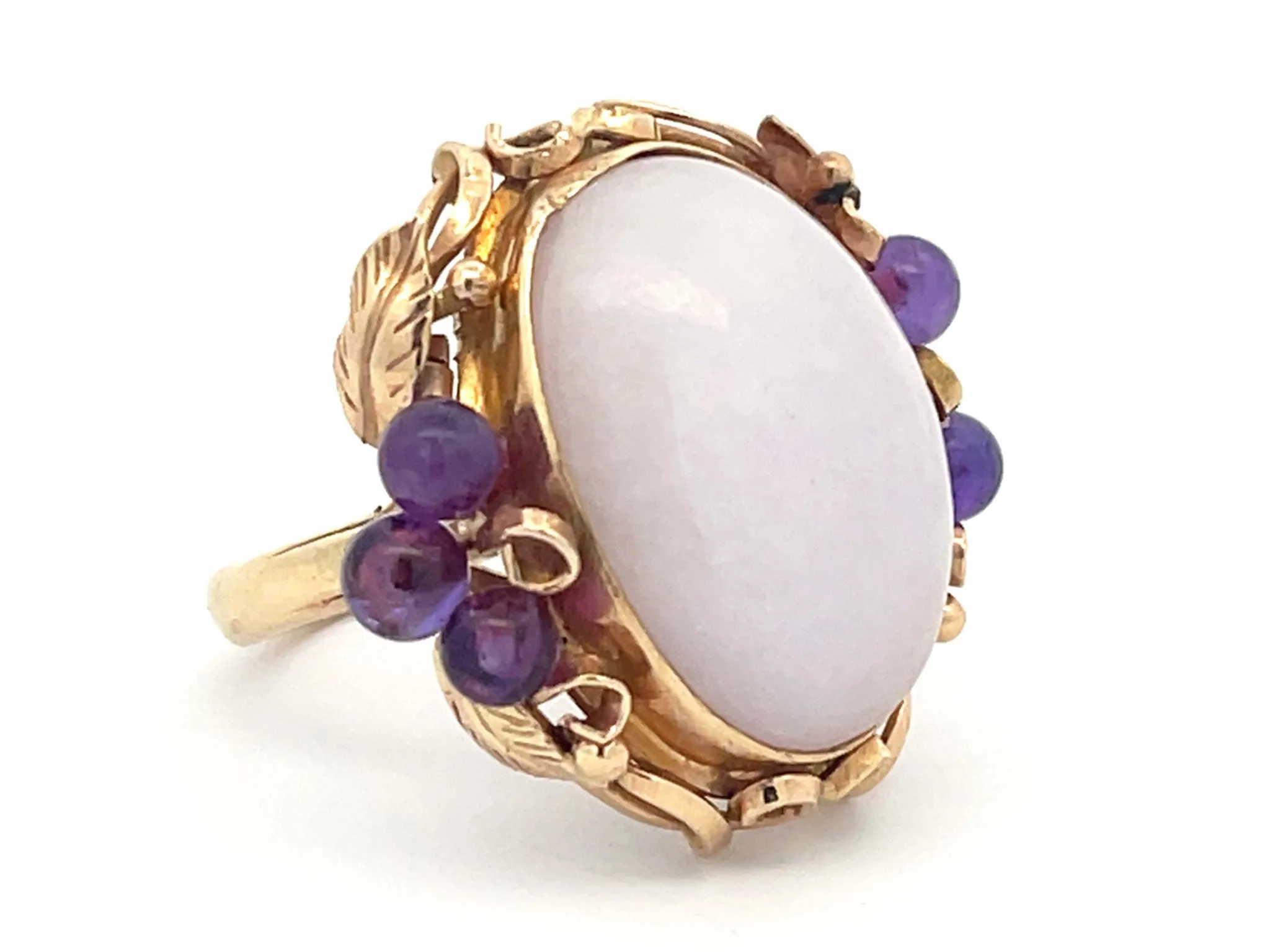 Mings Lavender Jade and Purple Amethyst Ring in 14k Yellow Gold