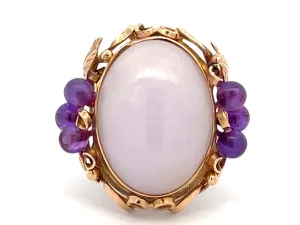 Mings Lavender Jade and Purple Amethyst Ring in 14k Yellow Gold