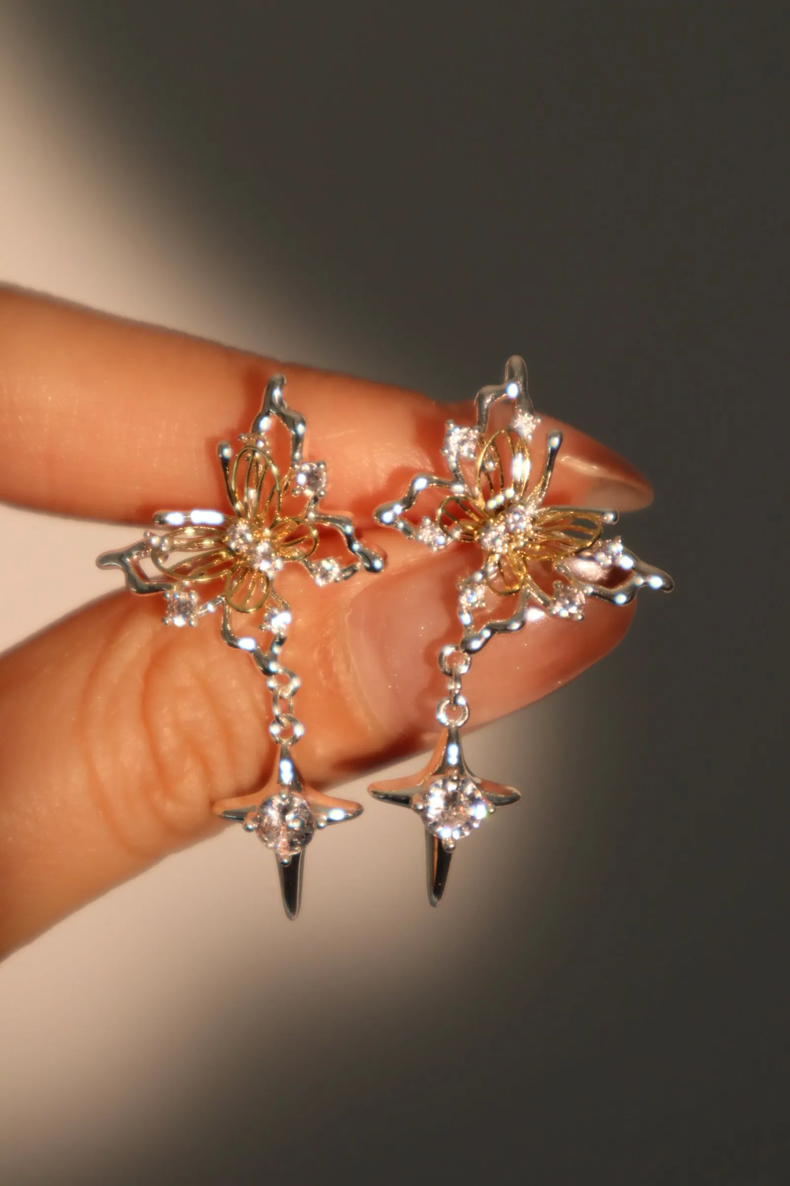 Mix Metal Butterfly Star Earrings