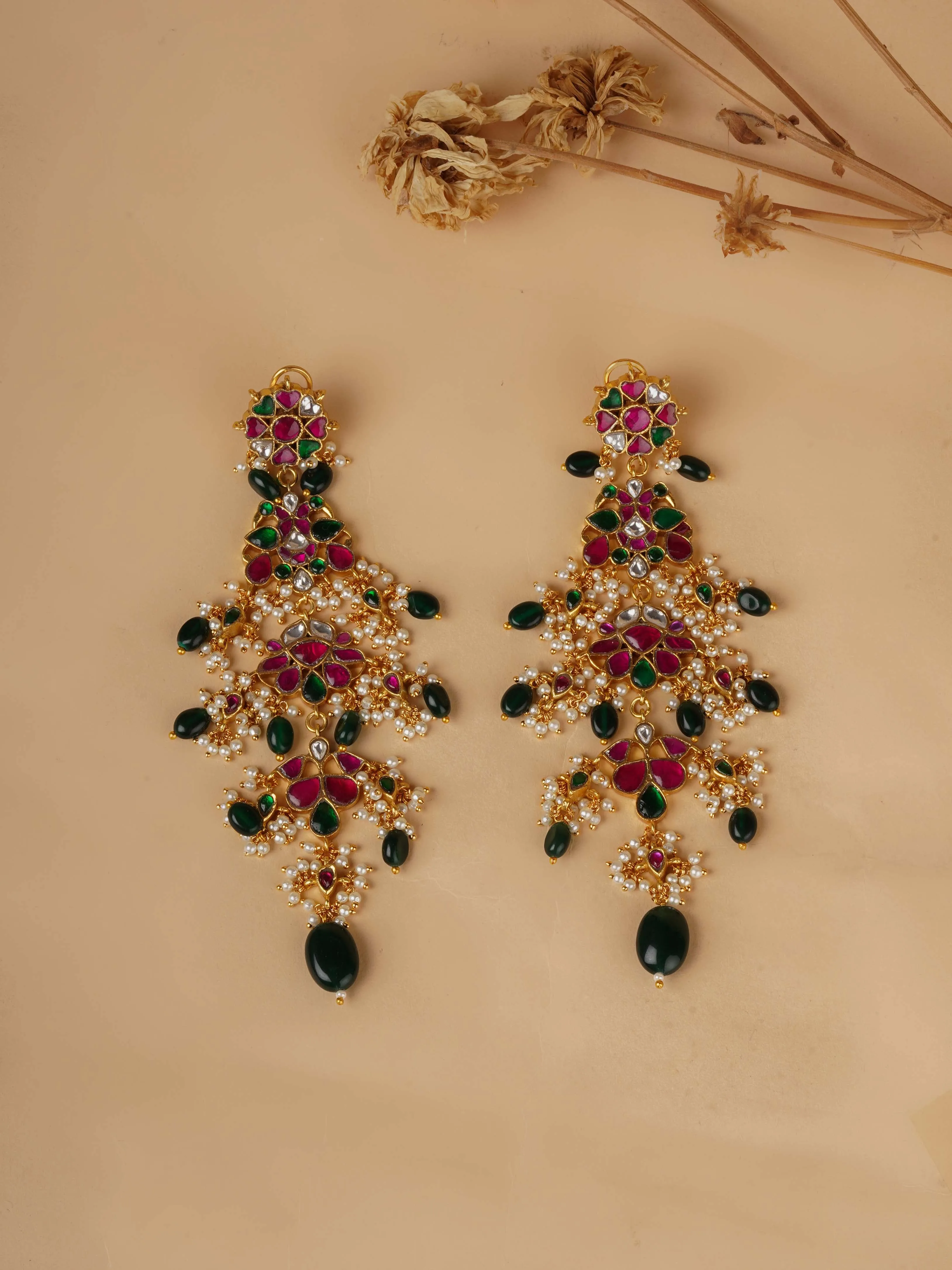 Multicolor Gold Plated Jadau Kundan Earrings - ME1091M