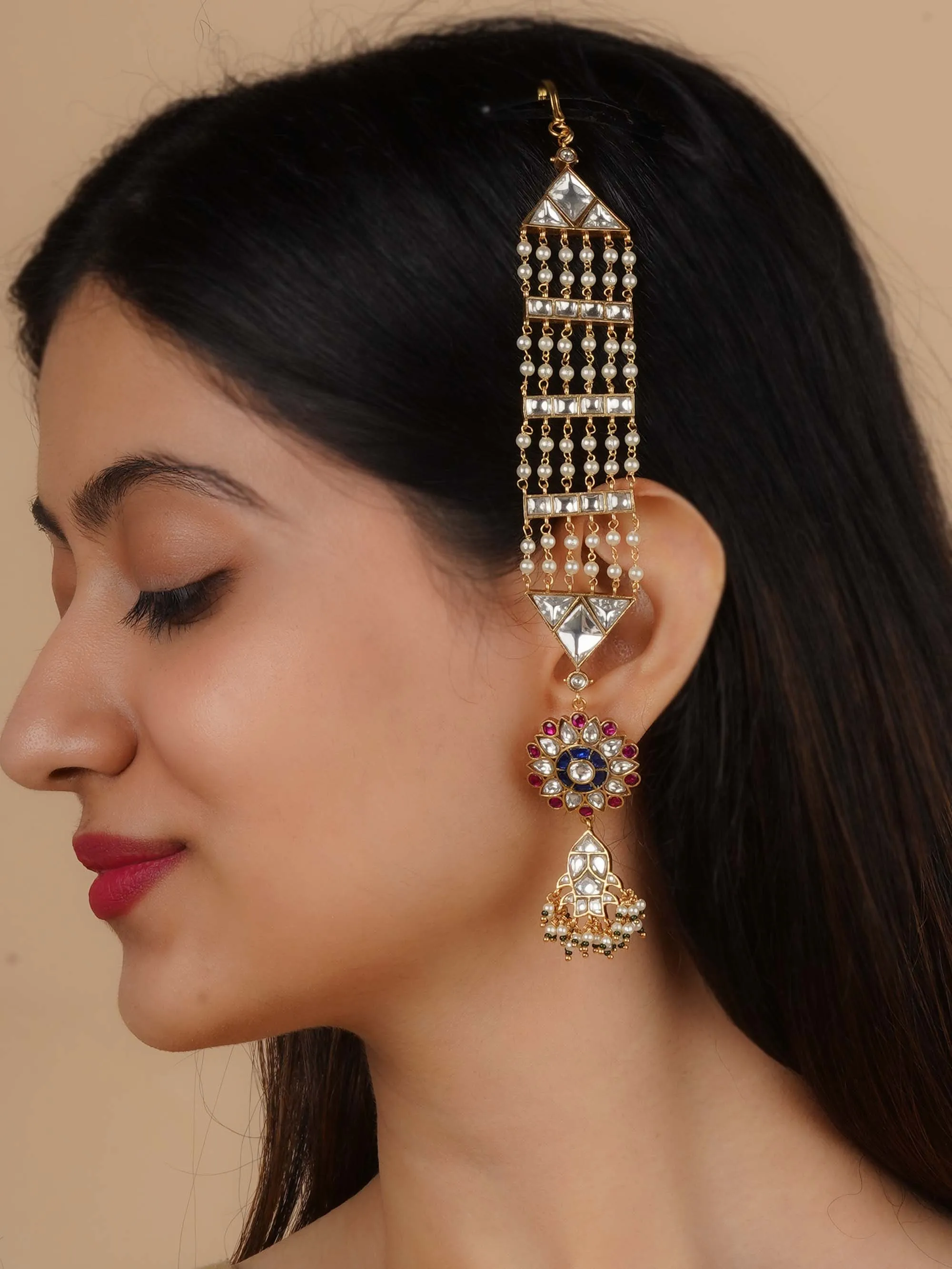 Multicolor Gold Plated Jadau Kundan Earrings - ME1189