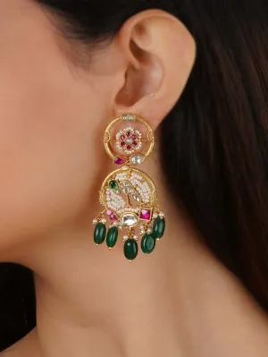Multicolor Gold Plated Jadau Kundan Earrings - ME1215M