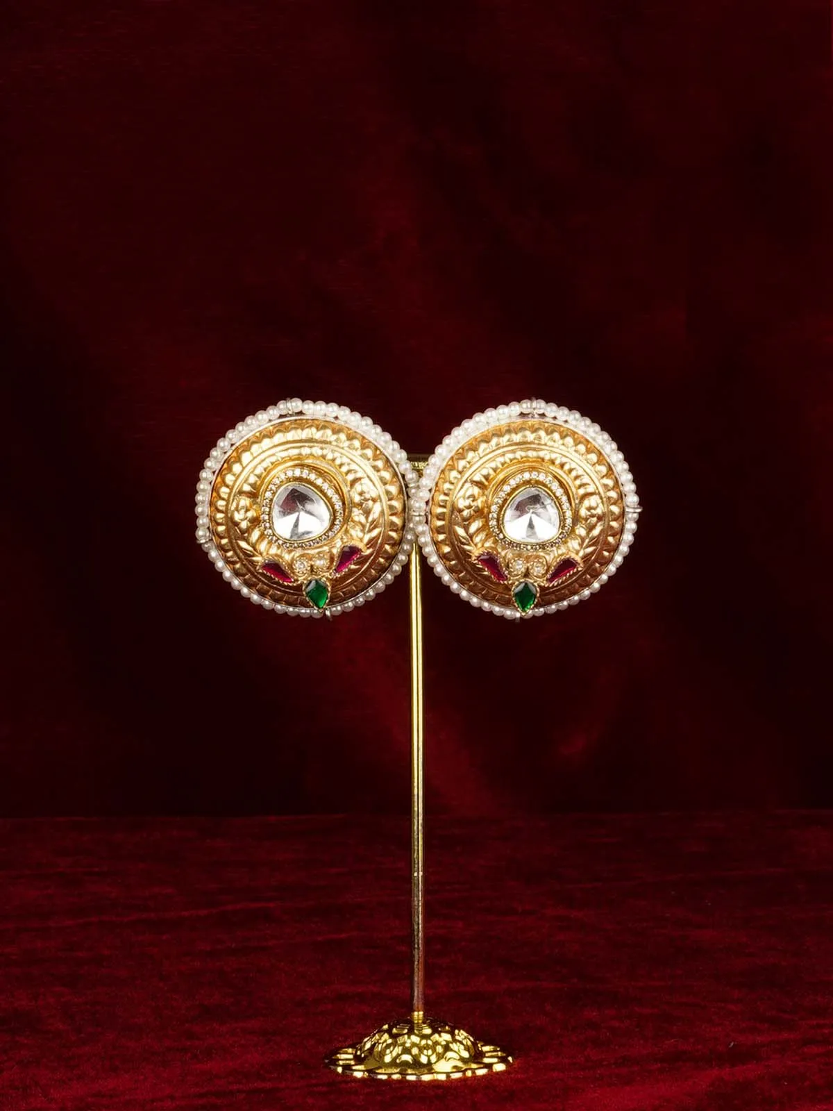 Multicolor Gold Plated Jadau Kundan Earrings - ME1357M
