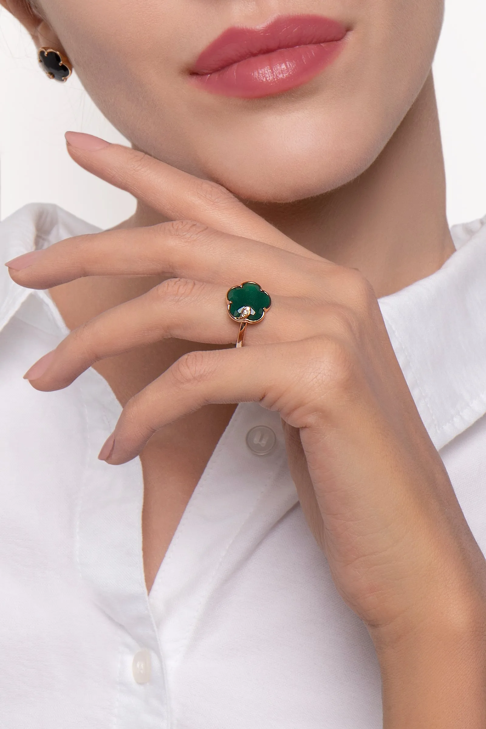 Pasquale Bruni Petit Joli 18ct Rose Gold White and Champagne Diamond Green Agate Ring
