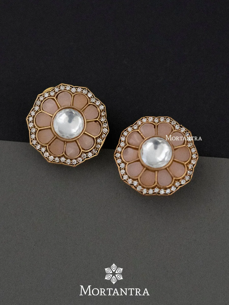 Pastel Pink Color Gold Plated Faux Diamond Earrings - CZEAR421LP