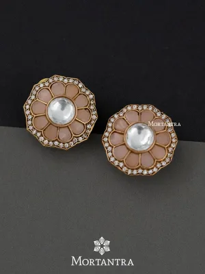 Pastel Pink Color Gold Plated Faux Diamond Earrings - CZEAR421LP
